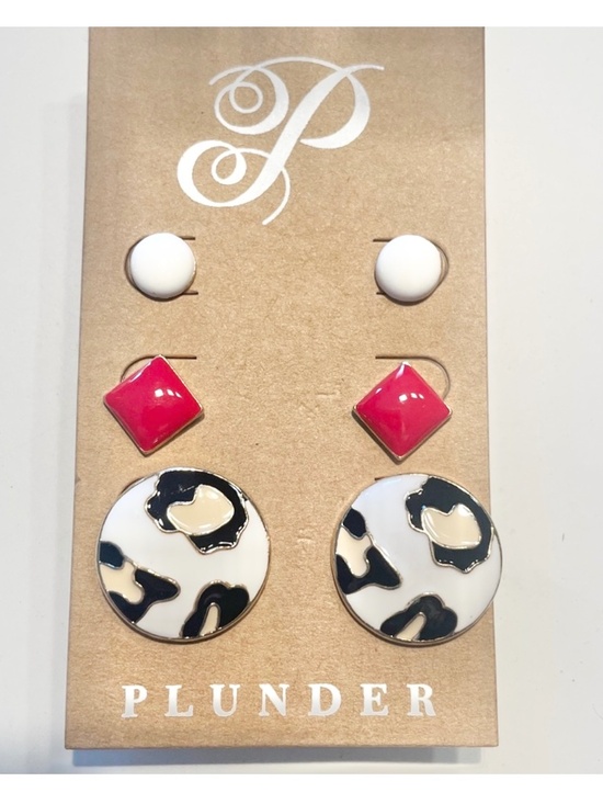 Jewelry - NWT White, Red & Leopard Print Earrings Set